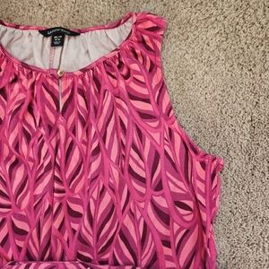 Lands’ End Pink Leaf Patterned Cotton Blend Belted Sleeveless Midi Dress Sz M/P